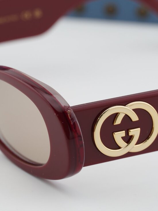 Gucci GG0517S 009 Women Oval Sunglasses - Burgundy / Brown with Mirror main image 9
